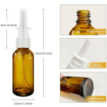 Amber Glass Nasal Sprayer - 1 oz Refillable Travel Size Nasal Spray Bottle