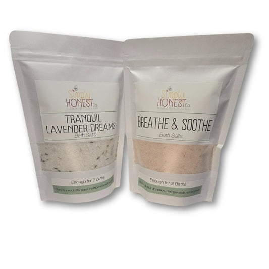 Two bags of bath salt from the brand "Simple Hones" are shown.