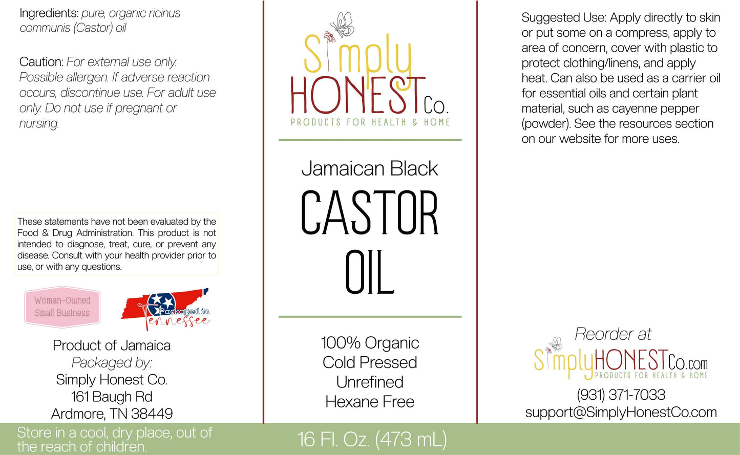 castor oil label