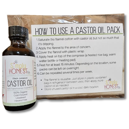 Organic Jamaican Black Castor Oil Pack Kit Cold Pressed Hexane Free Unrefined Unbleached Cotton Flannel