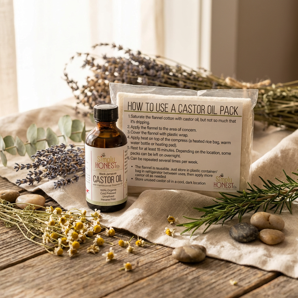 Organic Jamaican Black Castor Oil Pack Kit Cold Pressed Hexane Free Unrefined Unbleached Cotton Flannel