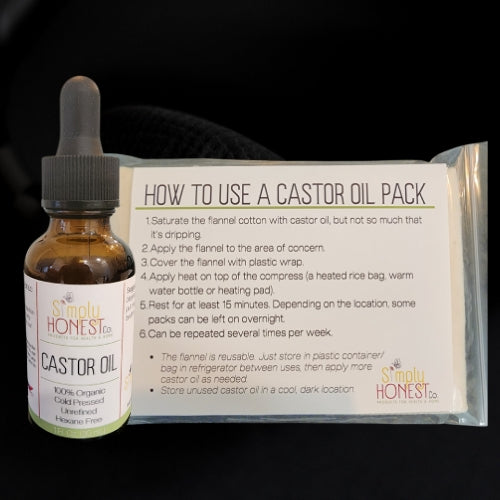 Organic Castor Oil Pack Kit Cold Pressed Hexane Free Unrefined Unbleached Cotton Flannel