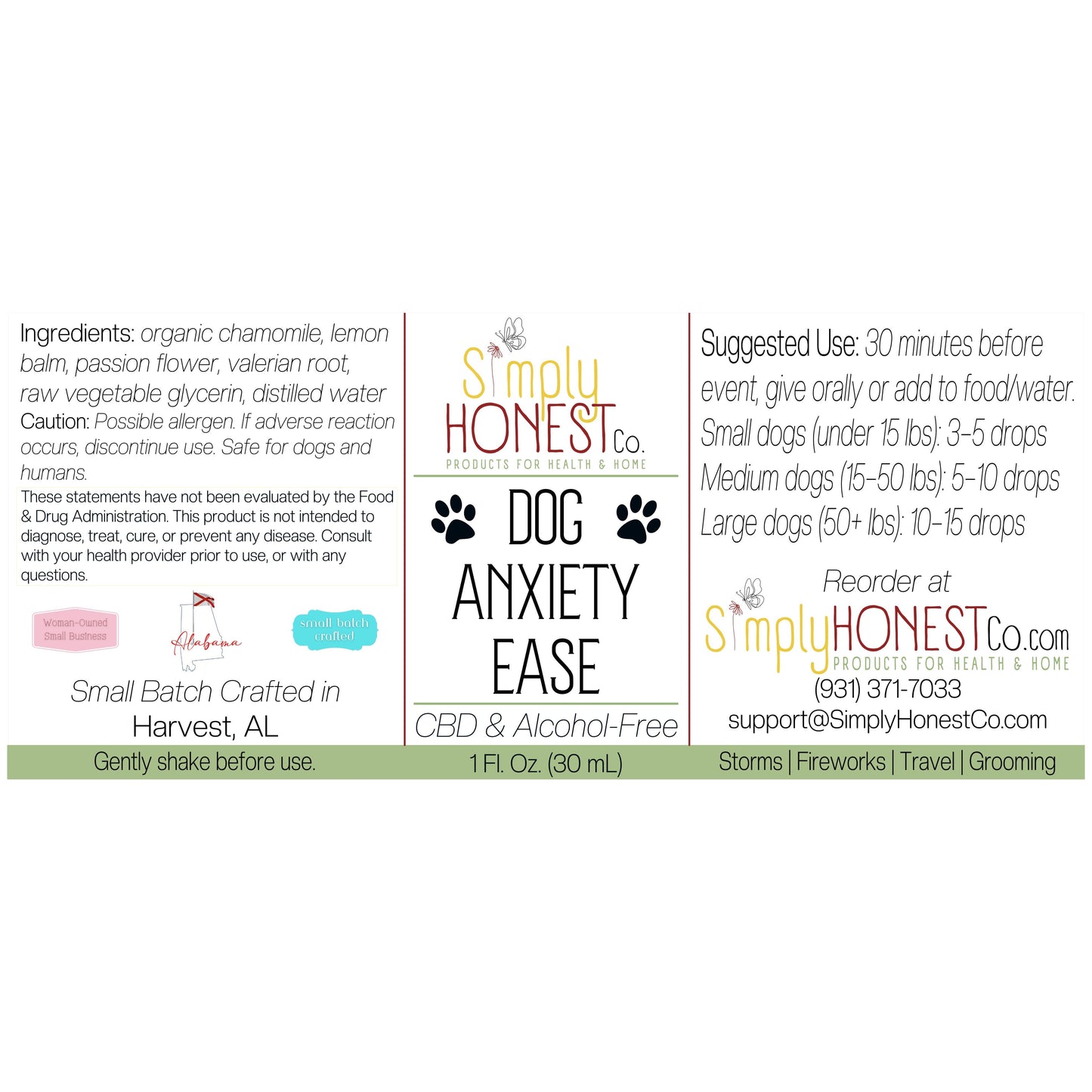 Dog Anxiety Ease Drops for Fireworks, Storms, Grooming, Travel