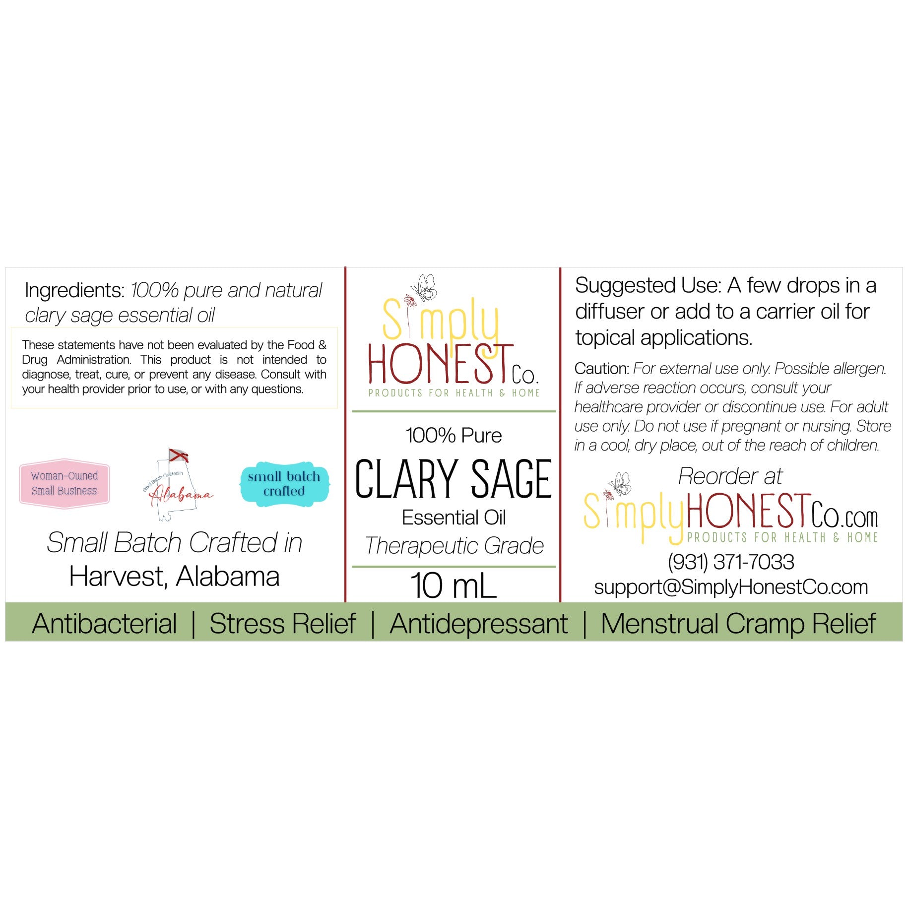 a label for clayy sage with a description of ingredients