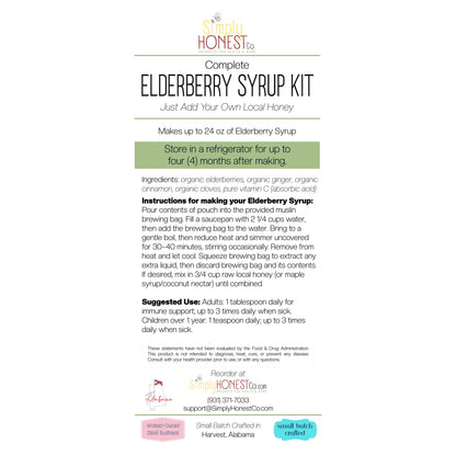 Organic Elderberry Syrup Kit - Makes up to 32oz of Syrup or Tonic - Everything you Need, Just Add Your Own Local Honey!